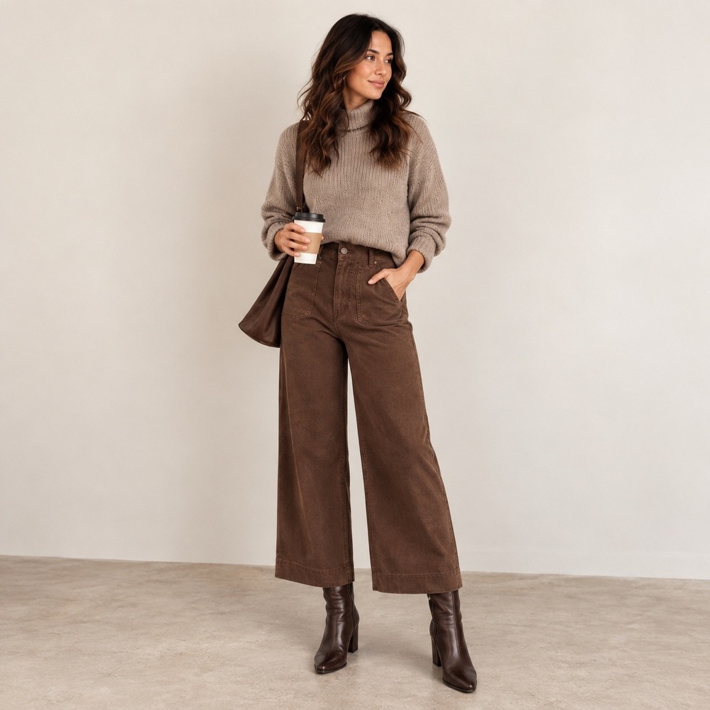 Maeve Anthropologie The Colette Fall Brown Faux Suede Wide Leg Pants 32 NEW